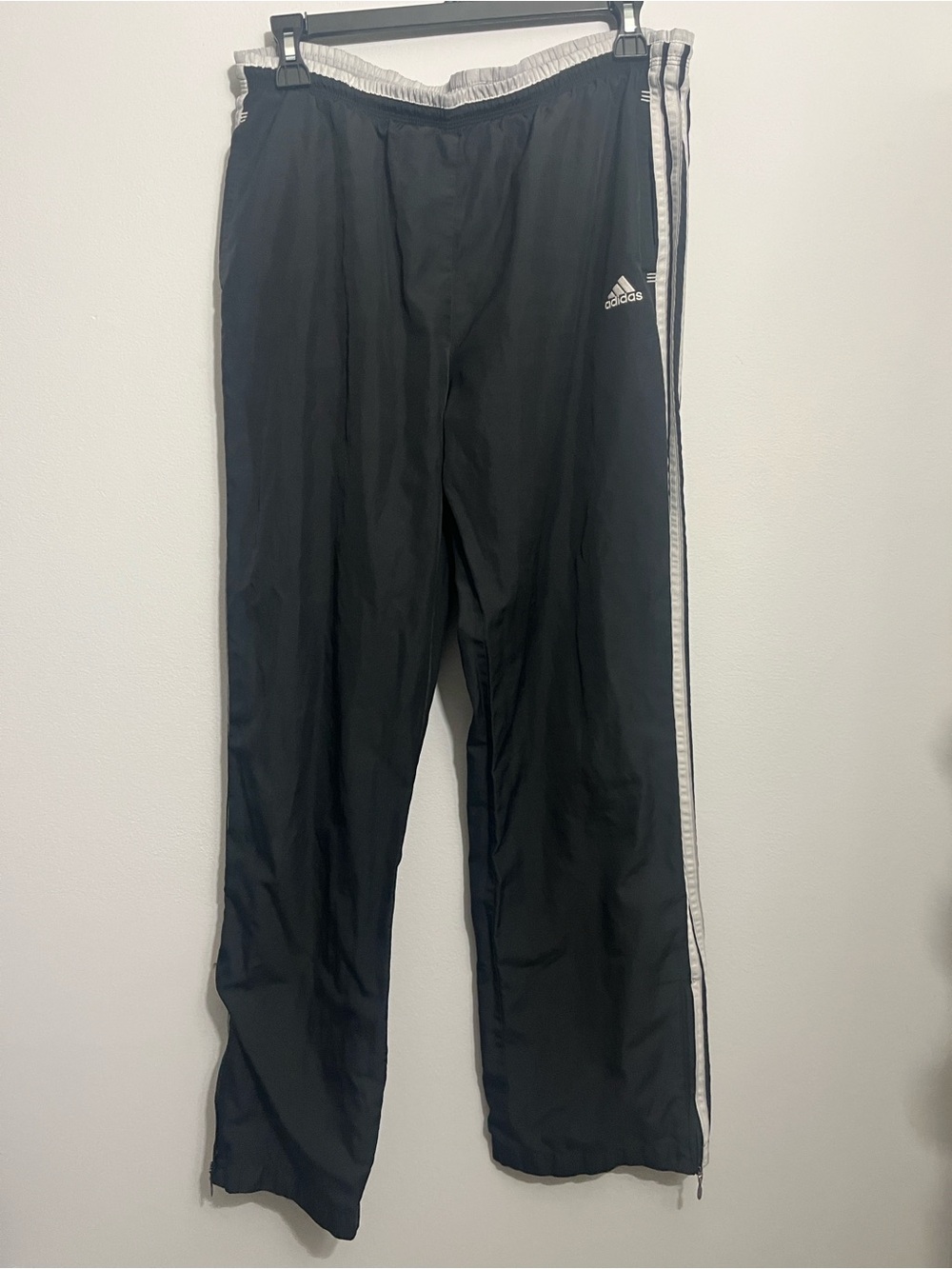 adidas Vintage Y2K Black Track Pants with White Side Stripes and Logo